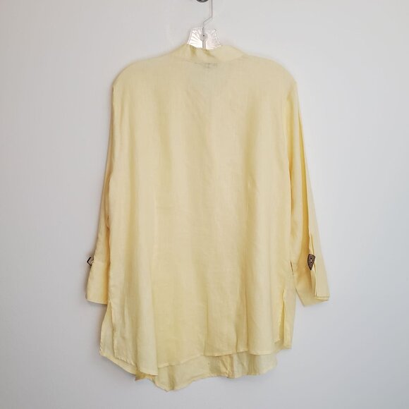 GO Silk buttercream yellow linen Mandarin collar blouse - Picture 12 of 13